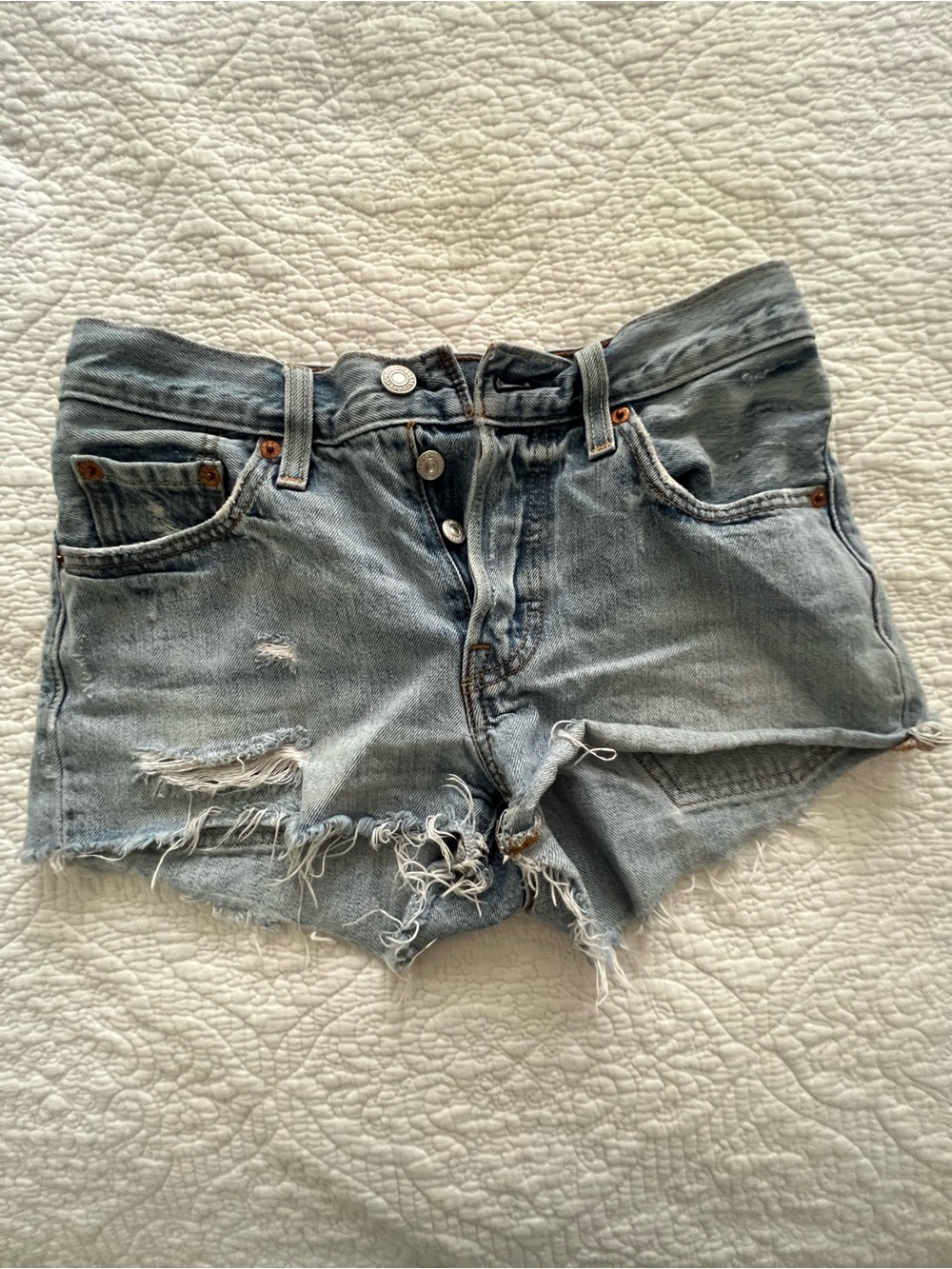 Levi's Light Blue Distressed Cutoff Denim 501 Shorts